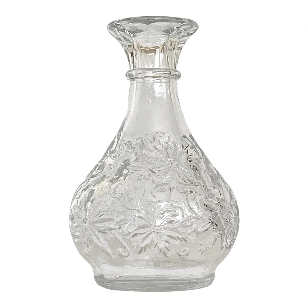 Princess House Bud Vase Vintage Fantasia Floral Poinsettia Pattern Clear Glass